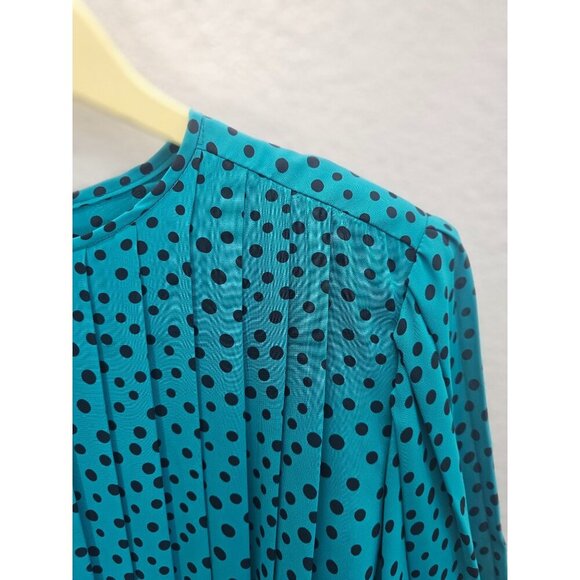 Vintage Pleated Belted Polka Dot Long Sleeve Modest Dress 16 - Picture 6 of 12